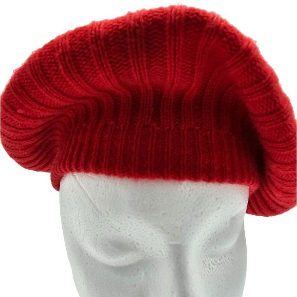 Vintage Red knit beret winter hat - Picture 6 of 8